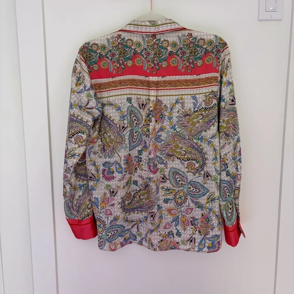 Zara Paisley Floral Silky Satin Printed Shirt  Blouse Size XS Blogger favorite - Picture 5 of 8